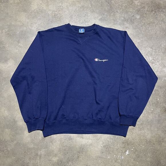 Vintage 90s Champion Navy Embroidered Logo Sweatshirt - Picture 1 of 3
